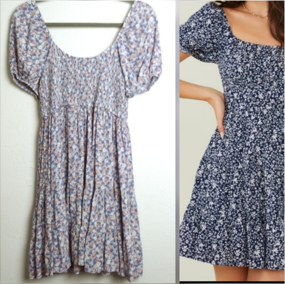 altar' d State Size M Lilac Floral Babydoll Mini Smocked Dress Tiered